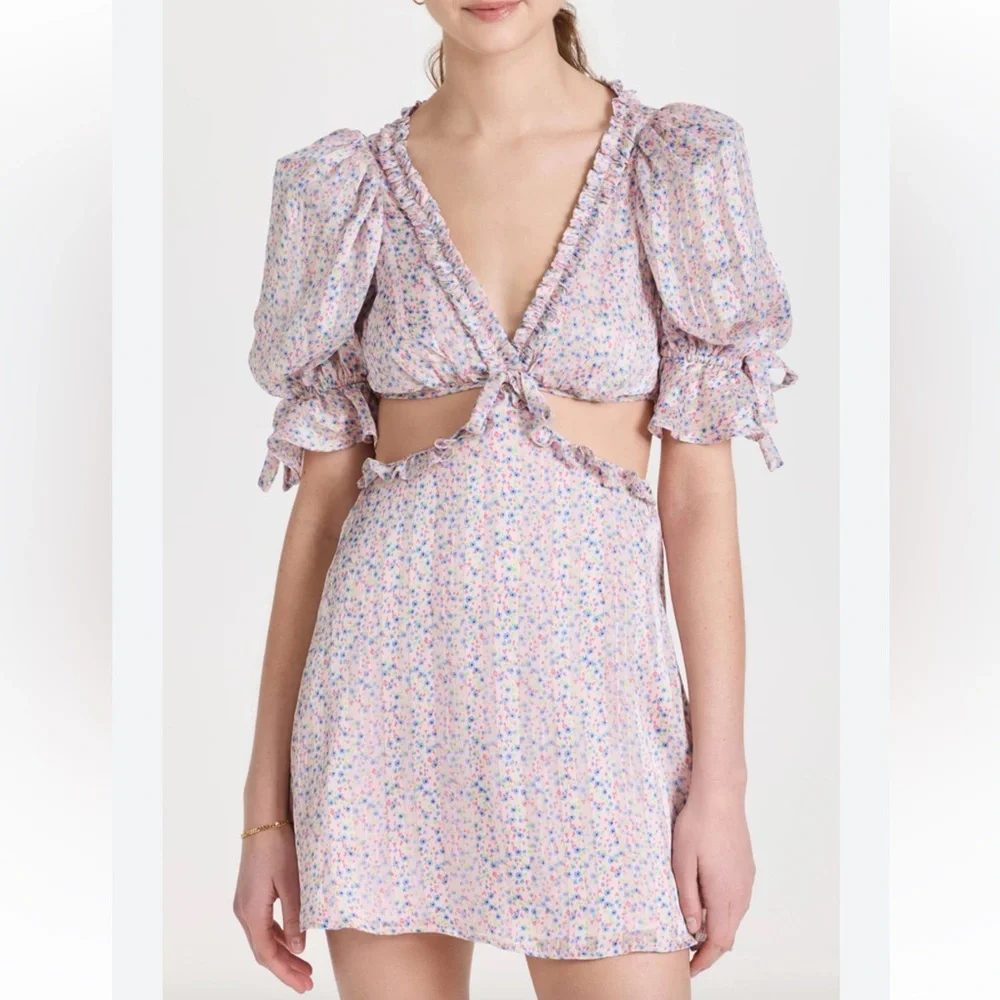 NWT PHOEBE FLORAL-PRINT CUTOUT SATIN CHIFFON MINI DRESS - Picture 5 of 5